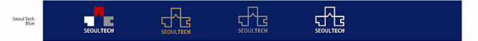 Seoul Tech Blue색 배경일때 - 칼라로고, 골드라인 로고, 실버라인 로고, 화이트라인 로고 사용