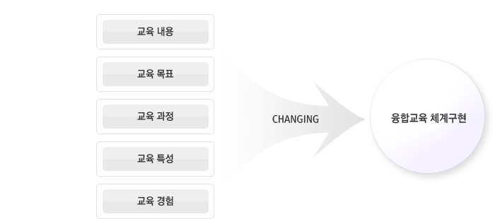 교육내용, 교육목표, 교육과정, 교육특성, 교육경험의 변화를 통해 융합교육 체계구현